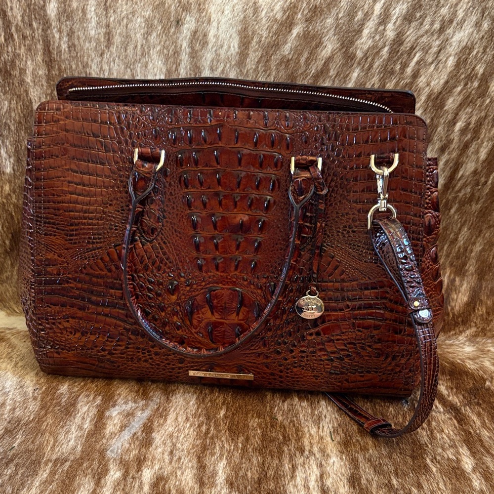 Luxurious Brown Crocodile-Embossed Satchel